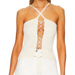 Auteur Oceane Top Cream Lace Up Front Ivory White Tank Criss Cross Neck Knit XS